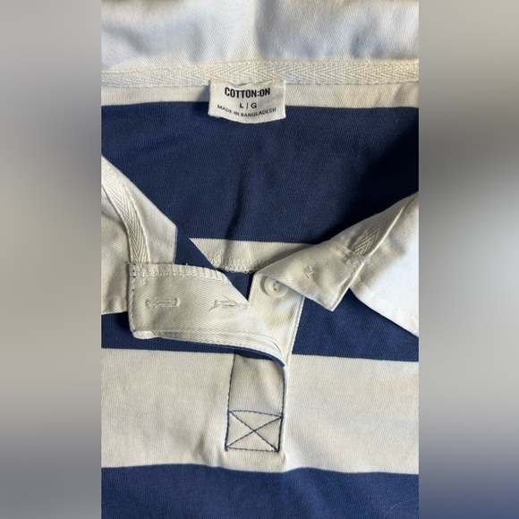 Cotton On blue and white striped cropped polo top Size Large - Picture 4 of 10